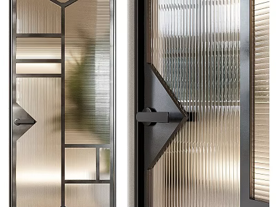 Modern Glass Doors With Metal Frames Geometric Design Ribbed Glass And Unique Handles 3d model