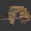Rustic Scene Components With Stone Walls Wooden Gate And Stone Slabs