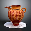Ancient Ceramic Jug With Leaf Patterns Spout Handle On White Cloth Pad 3d model