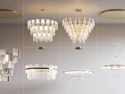 Modern Lighting Combinations with Pendant Lights Glass Shades Crystal Accents and Metal Frames 3d model