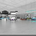 Modern Car Showroom Interior With Multiple Vehicles Display Areas And Lighting 3d model