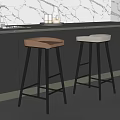 Modern Kitchen Bar Stools with Brown and Beige Seats Black Metal Legs and Marble Countertop