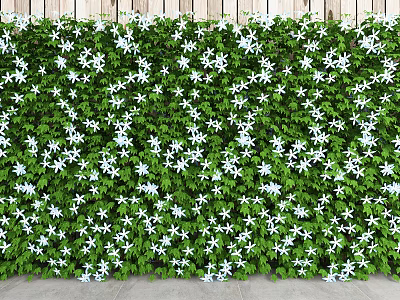 Lush Green Plant Wall With White Flowers And Fresh Leaves For Garden Decor 3d model