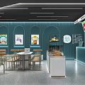 Modern Bubble Tea Shop with Healthy Milk Tea Large Cup Interior Tables Chairs and Menu Boards