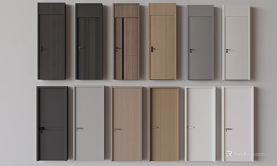 Various Styles Hinged Doors With Wooden Textures Different Colors And Modern Designs 3d model 