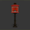 Red Vintage Mailbox With Black Iron Stand And Decorative Top