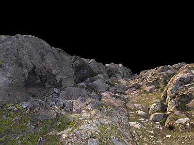 Stone Wood Natural Landscape With Rocky Terrain Green Grass And Path 3d model