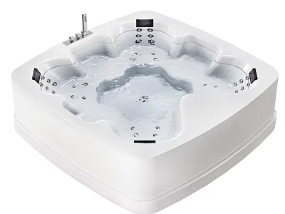 White Square Whirlpool Bathtub With Massage Jets And Control Panels 3d model