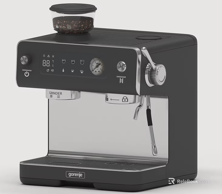 Gimge Black Coffee Machine With Digital Display Pressure Gauge And Control Knobs For Modern Kitchen 3d model