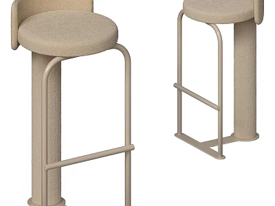 Light Brown Bar Stools With Curved Metal Frame And Round Fabric Seat 3d model