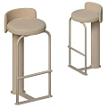 Light Brown Bar Stools With Curved Metal Frame And Round Fabric Seat