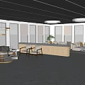 Modern Exhibition Space With White Sculptural Installation And Blue Accents