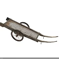 Old Wooden Wheelbarrow With Two Metal Spoked Wheels And Worn Plank Bed