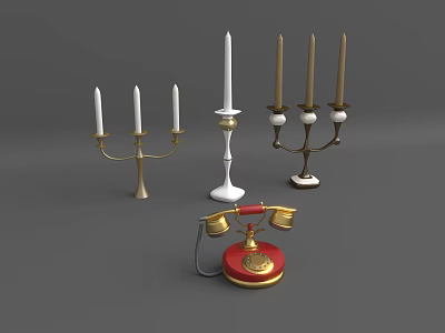 Elegant Classic Candle Holders With Various Designs Gold White Finishes And Decorative Bases 3d model