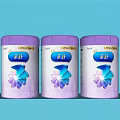 Three Cans of QINSHU Milk Powder Drink with Purple Lids White Cans on Blue Background