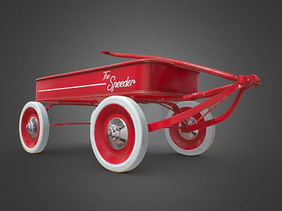 The Streeter Red Toy Wagon With White Wheels And Classic Design 3d model