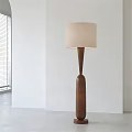 Modern Wooden Floor Lamp With White Fabric Lampshade In Minimalist Interior