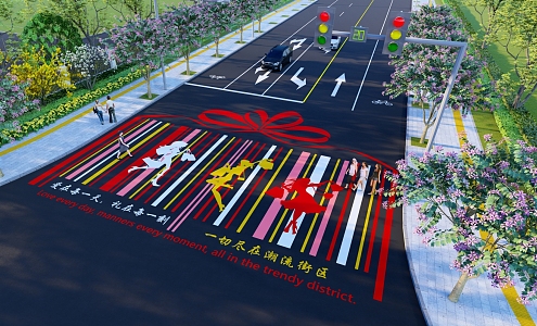 Creative zebra crossing commercial street zebra crossing modern fun municipal road 3d model