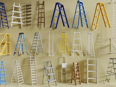 Hardware Tools Collection of Various Ladders in Different Colors and Styles 3d model