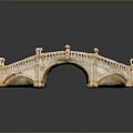 Stone Arch Bridge Model With Blue Water Flow And Decorative Pillars 3d model