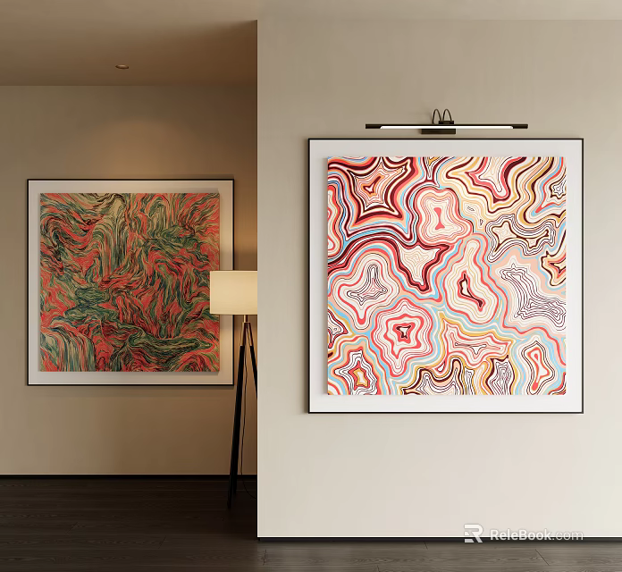 Colorful Abstract Painting With Swirling Patterns Framed For Modern Interior Wall Decor 3d model 