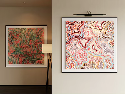 Colorful Abstract Painting With Swirling Patterns Framed For Modern Interior Wall Decor 3d model