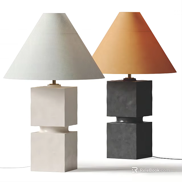 Modern Table Lamps With Cube Base And Cone Shade In White Black Gray And Orange 3d model 