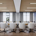 Bright Modern Public Office Space With Glass Partitions Desks Ergonomic Chairs And Wooden Flooring
