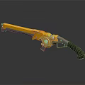 Yellow Futuristic Weapon With Mechanical Revolver Style And Black Grip Design