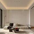 Modern Living and Dining Area with Beige Sofa Black Coffee Table City View and Plants