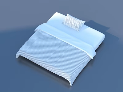 White Striped Bedding Set With Mattress And Textured Pillow 3d model