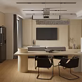 Modern Living Dining Room Interior With Staircase Sofa Dining Table And Pendant Lights