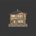 Detached Villa Featuring Wooden Design Gray Roof Chimney Second Floor Balcony Stone Base And Lawn