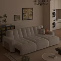 Modern White Sectional Sofa In Living Room With Checkered Orange Pillows And Wall Art