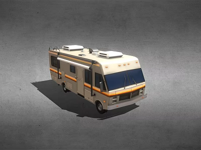 Beige Recreational Vehicle With Orange Stripes Roof Air Conditioners And Side Windows 3d model