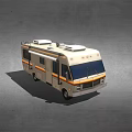 Beige Recreational Vehicle With Orange Stripes Roof Air Conditioners And Side Windows
