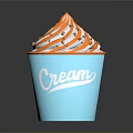 Blue Cup Cream Ice Cream With Orange And White Swirl Topped With Sprinkles