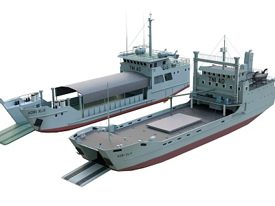 Two Ships With Gray Hulls Open Decks Red Bottoms And Loading Ramps 3d model