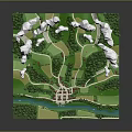 Cartoon Countryside Landscape With Green Fields Winding Paths River Village And Clouds