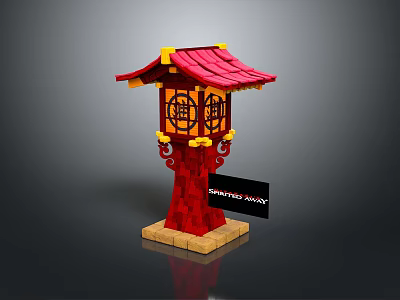 Red Lantern Building Block Model With Yellow Decorations And Shenzhen Mini Base Sign 3d model