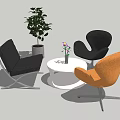 Modern Stylish Table Chair Set With Round White Table Black Beige Chairs And Plant