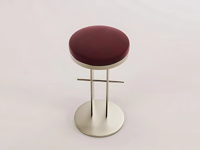 Modern Bar Stool With Red Upholstered Seat And Metal Round Base Design 3d model