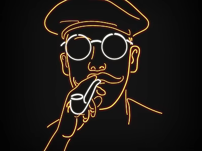 Decorative Neon Light With Character Outline Design Yellow White Lines On Black Background 3d model