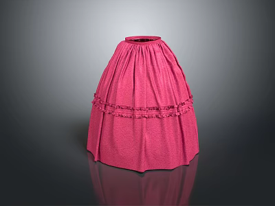 Pink Flared Skirt With Ruffled Layers And Delicate Lace Trim 3d model