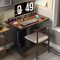 Modern Wooden Computer Desk With Monitor Keyboard Mouse And PC Case