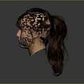 3D Modeled Game and Movie Character Head With Brown Hair Bangs And Neutral Expression