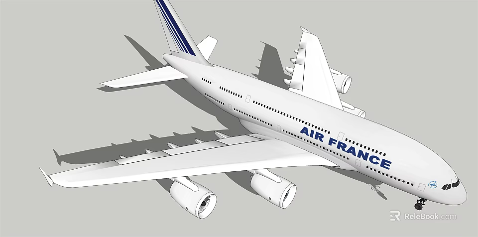 Air France Passenger Airliner With White Body Blue Tail Stripe And Four Engines 3d model 