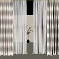 Neutral Layered Curtains With Sheer And Thick Drapes On Window Sill Black Vase Green Plant