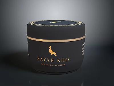 Elegant SAYAR KHO Moisturizing Cream In Black Jar With Gold Decoration 3d model