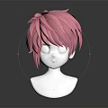 Human Head Model With Short Pink Layered Hair Anime Style 3D Rendering Details